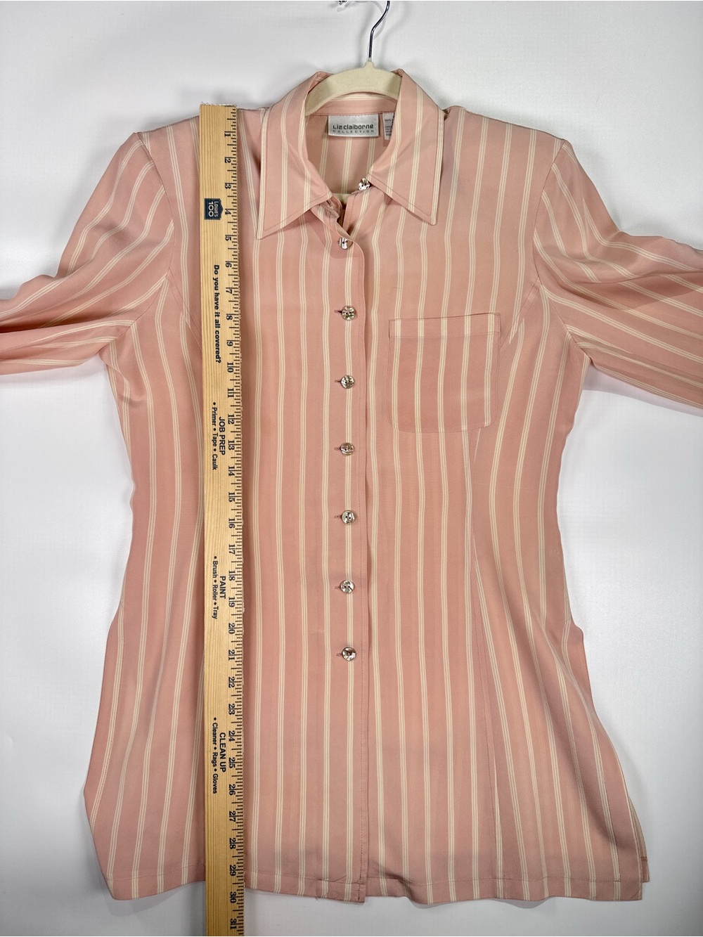 Liz Claiborne Long Sleeve Blouse Shoulder Pads Silk Stripe Pink White 6 - Picture 12 of 12